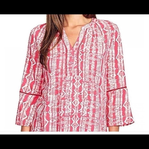 Gloria Vanderbilt Nova Flutter Sleeve Blouse Tribal Weaving Azalea Small NEW - Picture 2 of 7